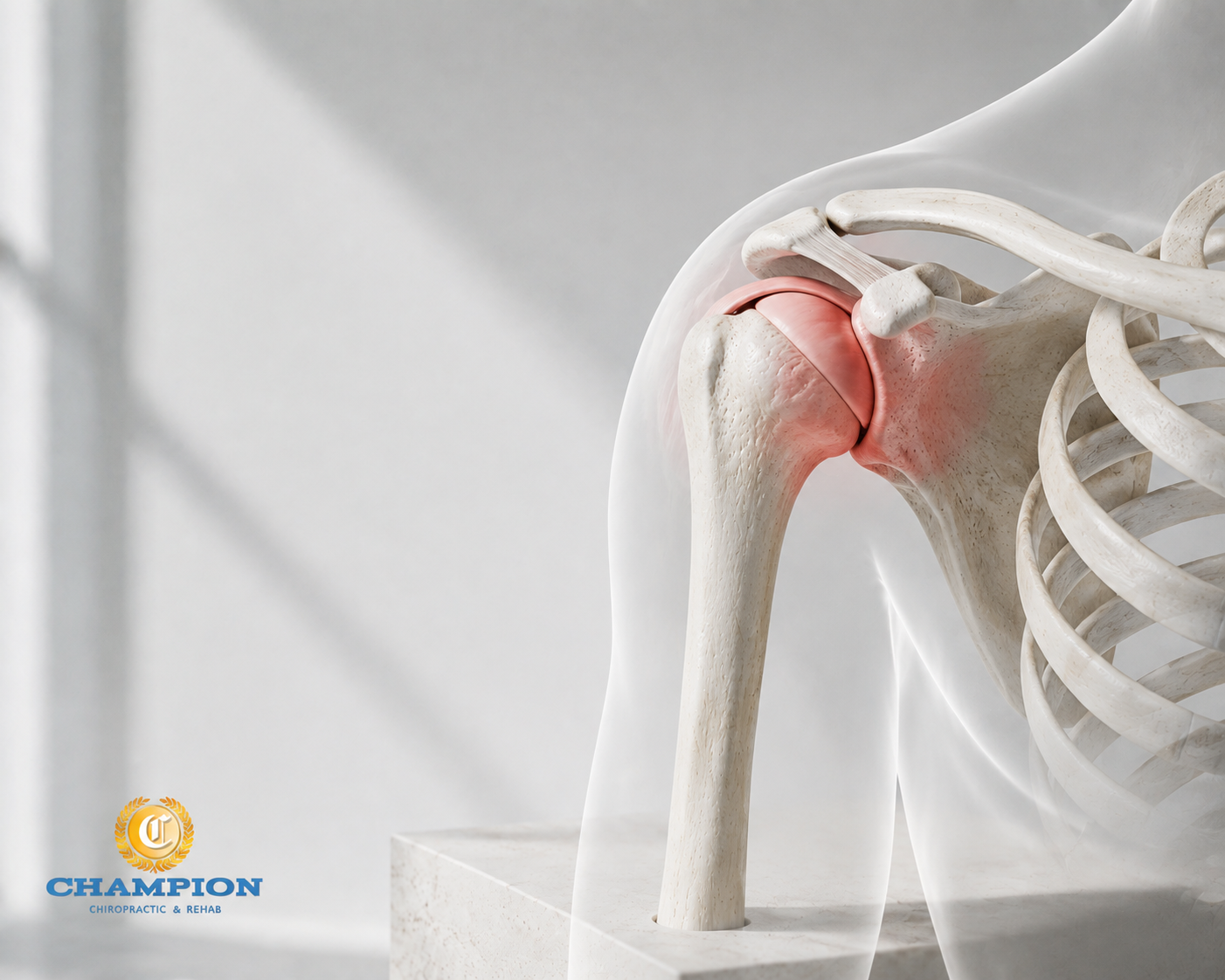 image representing shoulder in discomfort, highlighting chiropractic care for shoulder pain and posture issues at Champion Chiropractic in Coral Springs